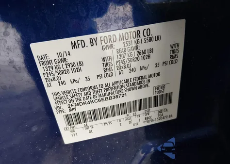 2014 Ford Edge Limited z USA, uszkodzony, nr VIN 2FMDK4KC6EBB38721